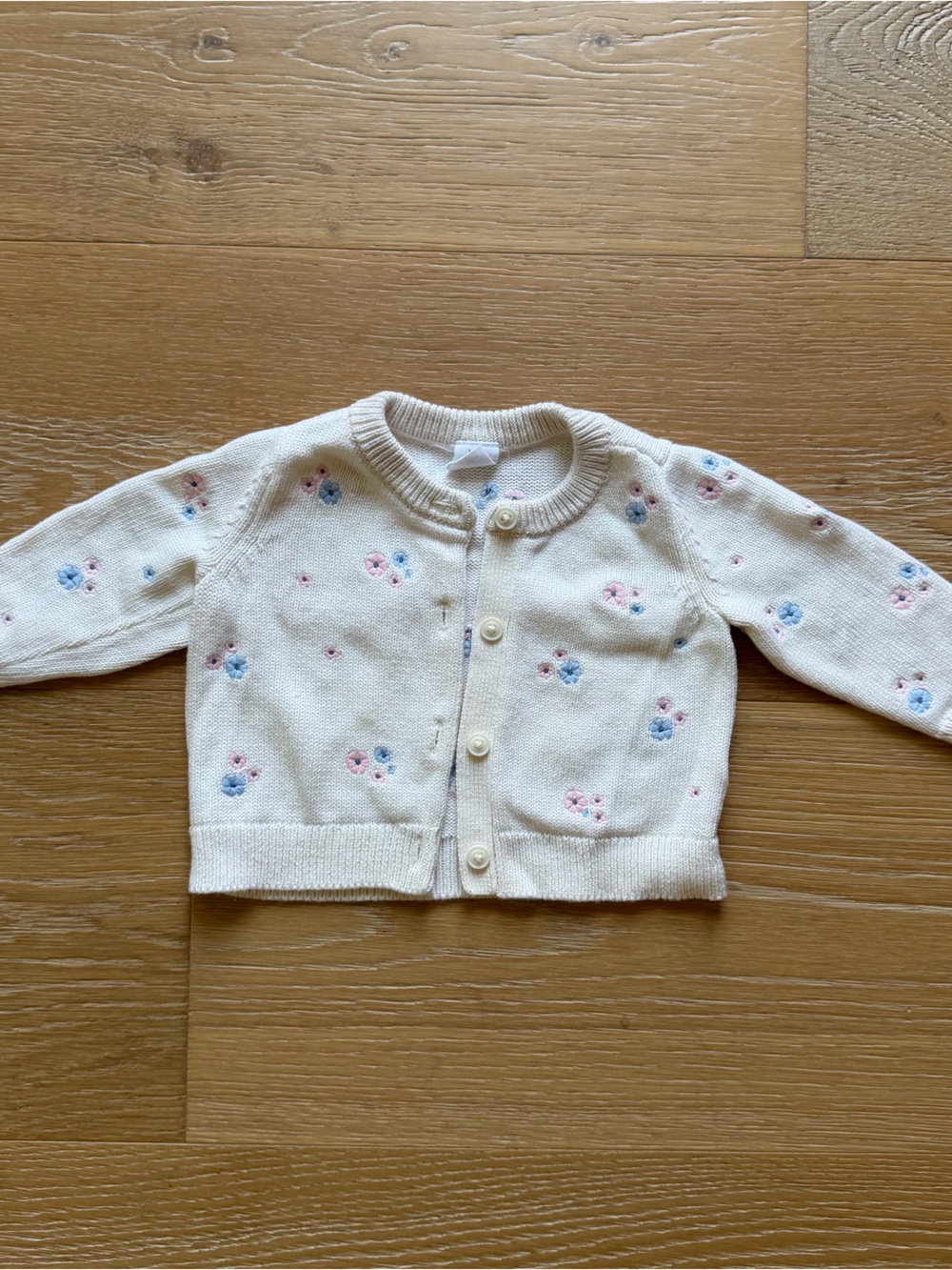 GAP Baby Cream Baby Cardigan with Pink & Blue Floral Embroidery